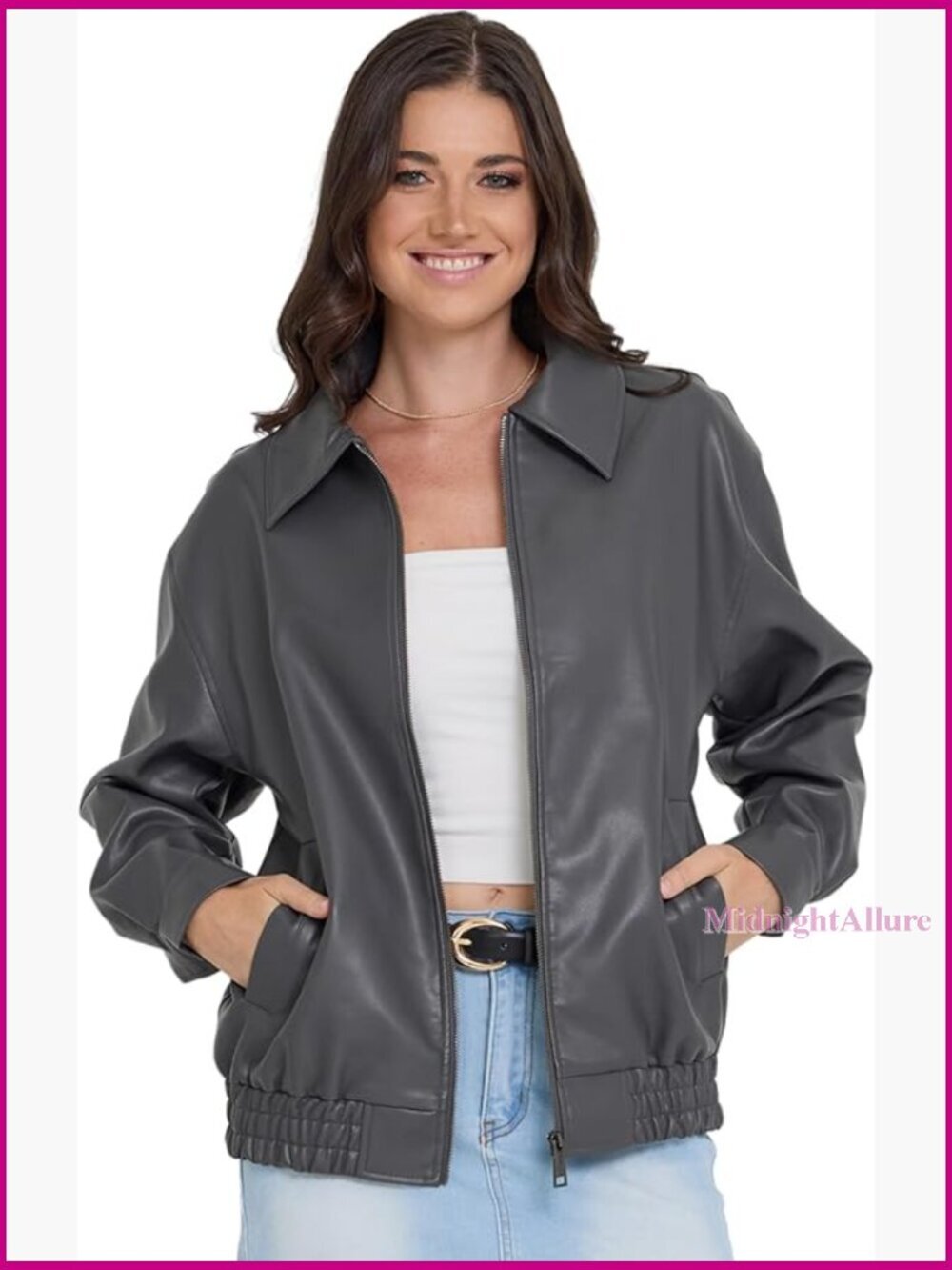 Faux Leather Oversized Bomber Jacket Plus Size Motorcycle Style